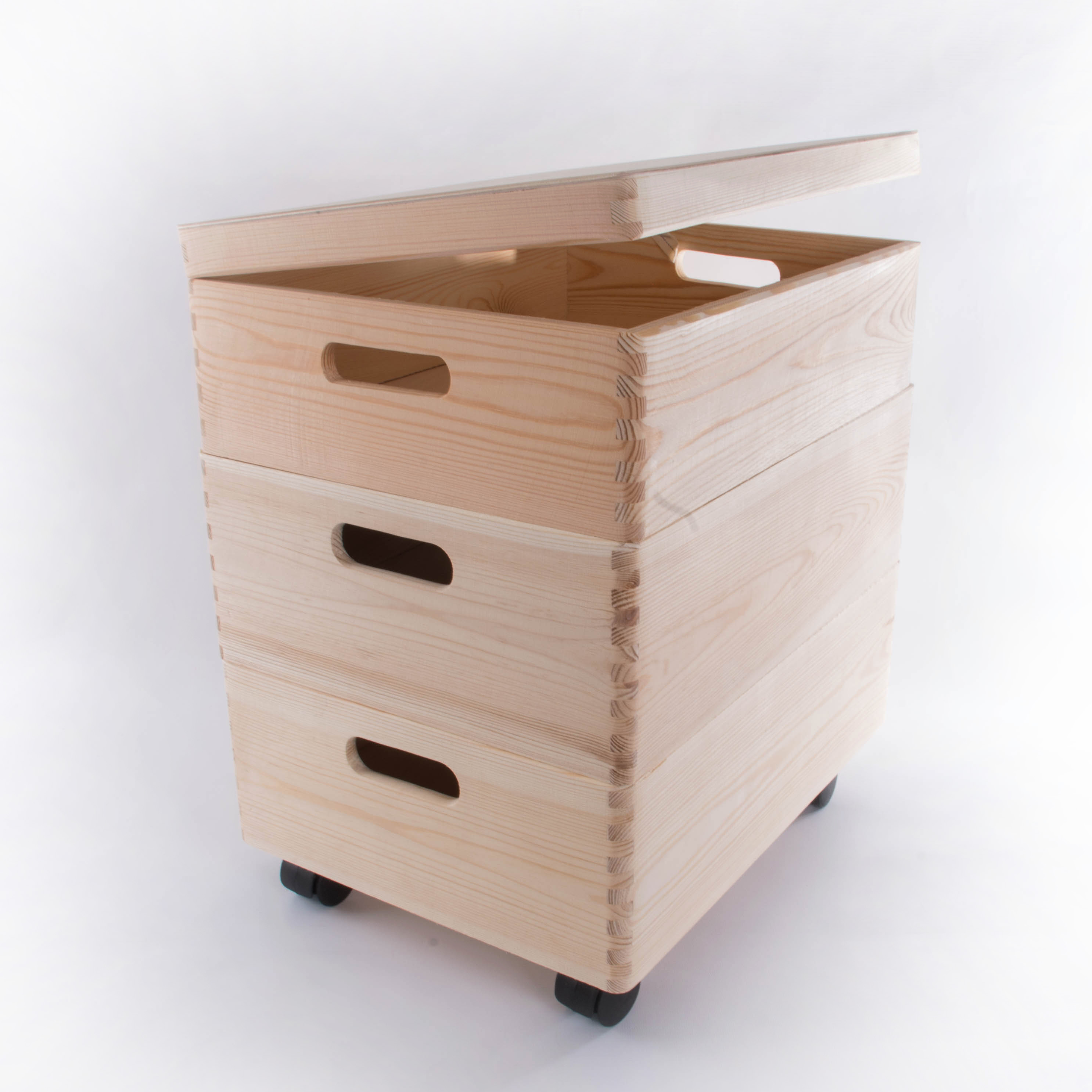 Groß Stapelbar Holz Aufbewahrungsboxen Unlackiert Dekorativ mit Deckel